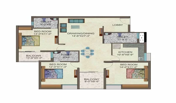 Brigade Insignia 3 BHK Apartment Floor Plan